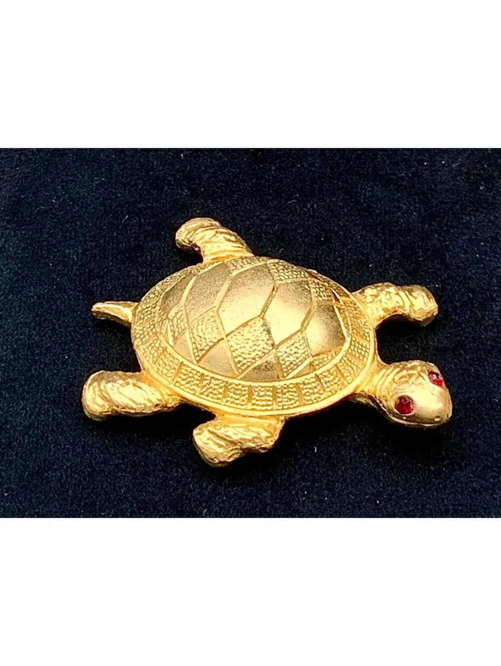 Vintage Gold-Tone Turtle Brooch with Red Crystal Eyes